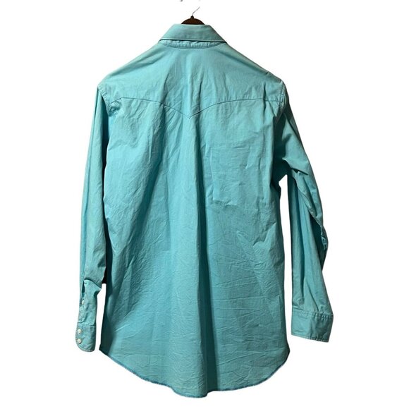 Mens 16 34 Wrangler Cowboy Cut X-Long Tails Vibrant Blue shirt VTG USA Western - Picture 2 of 13